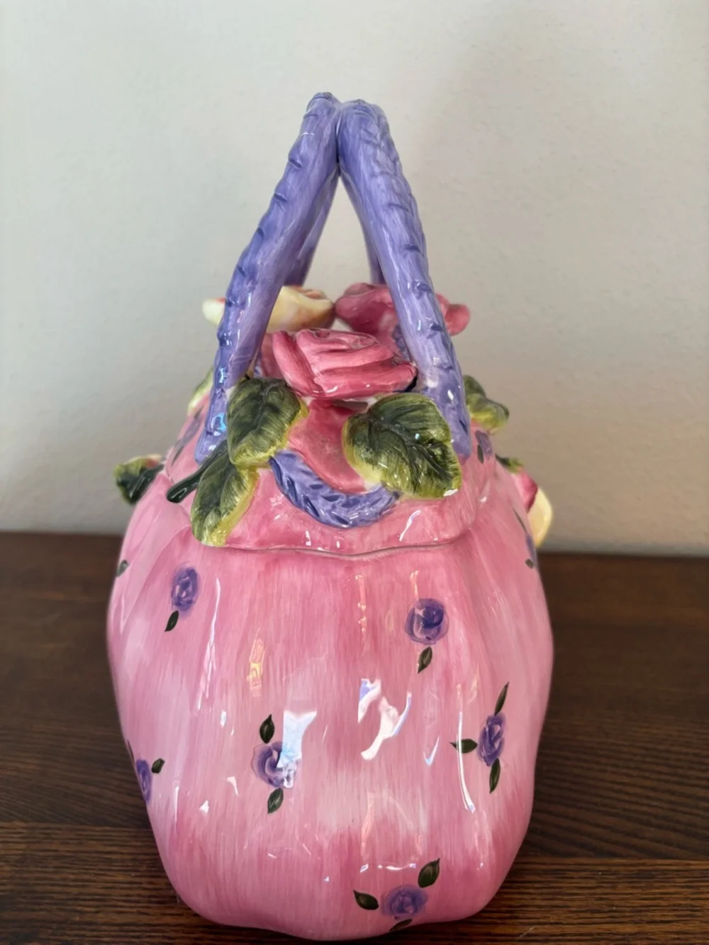 Pink Floral Ceramic Handbag Cookie jar